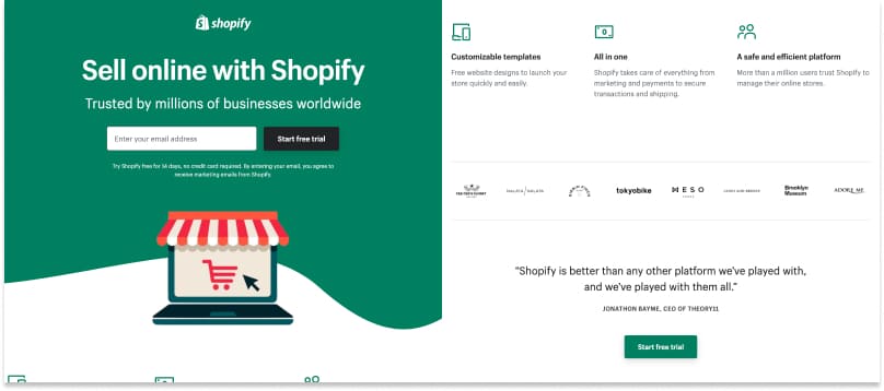 crear landing page ejemplo shopify